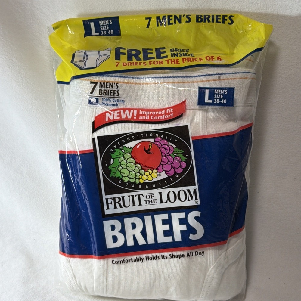 Fruit of the Loom 7-Pack 100% Cotton Briefs Mens L 38-40 Vintage 1996 NOS 7601L